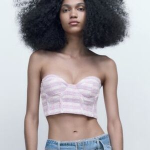 Zara tweed bustier corset top pink purple white small